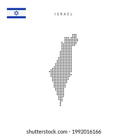 Square dots pattern map of Israel. Israeli dotted pixel map with national flag isolated on white background. Vector illustration.