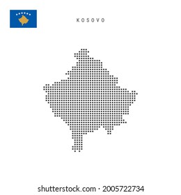 Square dots pattern map of Kosovo. Kosovan dotted pixel map with national flag isolated on white background. Vector illustration.