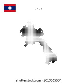Square dots pattern map of Laos. Laotian dotted pixel map with national flag isolated on white background. Vector illustration.