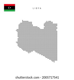 Square dots pattern map of Libya. Libyan dotted pixel map with national flag isolated on white background. Vector illustration.