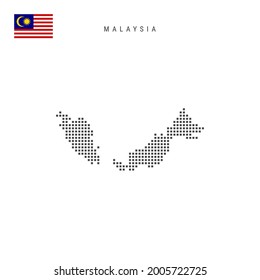 Square dots pattern map of Malaysia. Malaysian dotted pixel map with national flag isolated on white background. Vector illustration.