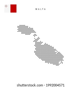 Mapa de patrones de puntos cuadrados de Malta. Mapa de píxeles punteados malteses con bandera nacional aislada en fondo blanco. Ilustración vectorial.