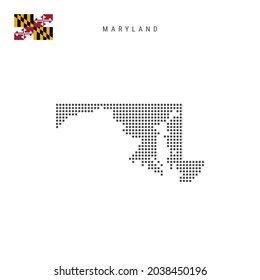 Square dots pattern map of Maryland. Dotted pixel map with flag isolated on white background. Vector illustration.