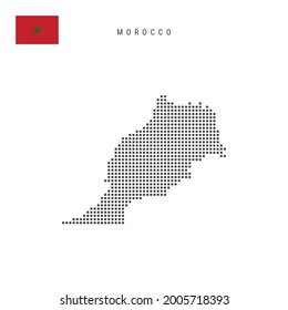 Square dots pattern map of Morocco. Moroccan dotted pixel map with national flag isolated on white background. Vector illustration.