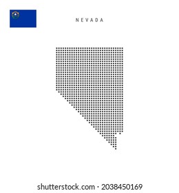 Square dots pattern map of Nevada. Dotted pixel map with flag isolated on white background. Vector illustration.