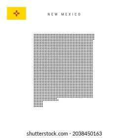 Square dots pattern map of New Mexico. Dotted pixel map with flag isolated on white background. Vector illustration.