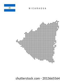 Square dots pattern map of Nicaragua. Nicaraguan dotted pixel map with national flag isolated on white background. Vector illustration.