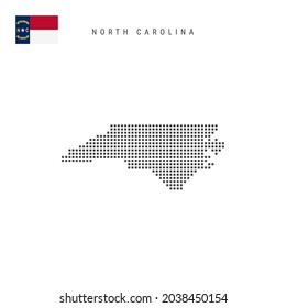 Square dots pattern map of North Carolina. Dotted pixel map with flag isolated on white background. Vector illustration.