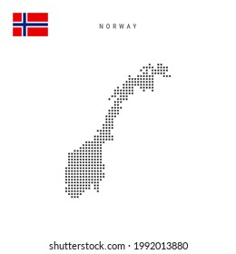 Square dots pattern map of Norway. Norwegian dotted pixel map with national flag isolated on white background. Vector illustration.