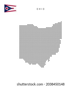 Square dots pattern map of Ohio. Dotted pixel map with flag isolated on white background. Vector illustration.
