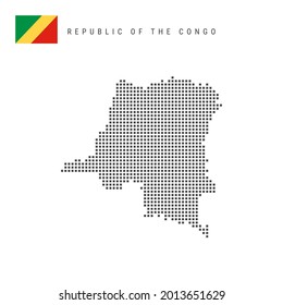 Square dots pattern map of Republic of the Congo. Congolese dotted pixel map with national flag isolated on white background. Vector illustration.
