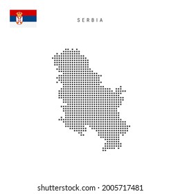 Square dots pattern map of Serbia. Serbian dotted pixel map with national flag isolated on white background. Vector illustration.