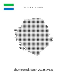 Square dots pattern map of Sierra Leone. Salone dotted pixel map with national flag isolated on white background. Vector illustration.