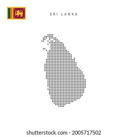 Square dots pattern map of Sri Lanka. Sri lankan dotted pixel map with national flag isolated on white background. Vector illustration.