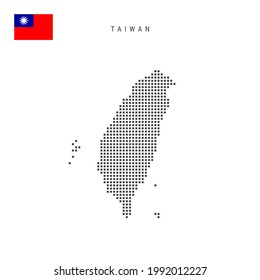 Square dots pattern map of Taiwan. Taiwanese dotted pixel map with national flag isolated on white background. Vector illustration.