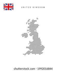 Square Dots Pattern Map Of United Kingdom. British Dotted Pixel Map With National Flag Isolated On White Background. Vector Illustration.