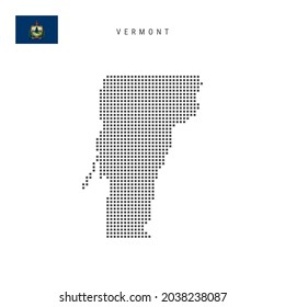 Square dots pattern map of Vermont. Dotted pixel map with flag isolated on white background. Vector illustration.