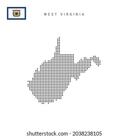 Square Dots Pattern Map Of West Virginia. Dotted Pixel Map With Flag Isolated On White Background. Vector Illustration.