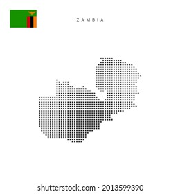 Square dots pattern map of Zambia. Zambian dotted pixel map with national flag isolated on white background. Vector illustration.