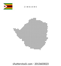 Square dots pattern map of Zimbabwe. Zimbabwean dotted pixel map with national flag isolated on white background. Vector illustration.