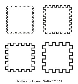 Quadros pontilhados quadrados. Borda ondulada. Vetor de três formas. Contorno branco preto. EPS 10.
