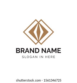 square double with line art style and diamond icon shaped inside vector logo design illustration