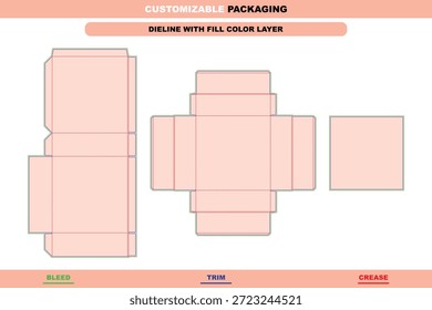 Square drawer rigid gift box dieline with smooth sliding structure created for premium packaging presentation and precise professional folding layout design