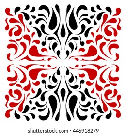 Square dual color ornament with red and black drop flows. Decorative modern style