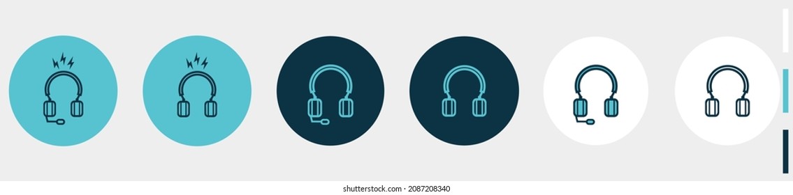 square earphone with microphone icons set - isolated on white