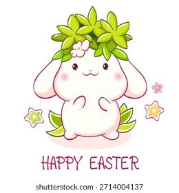 Tarjeta de Pascua cuadrada con conejito. Inscripción Feliz Pascua. Estampado infantil con lindo conejo. Puede ser utilizado para la impresión de la camiseta, etiqueta, etiqueta, etiqueta engomada, diseño de la tarjeta de felicitación. Ilustración vectorial EPS8