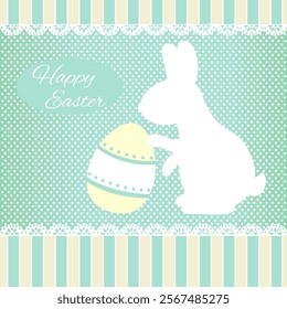 Square Easter card in retro style with silhouette of cute rabbits. Vintage Easter  background with bunny and egg in cozy shabby chic style. Vector illustration EPS8