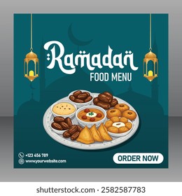 Square Editable Ramadan Food Menu Poster or Flyer For Restaurant And Marketing Purposes, Food Poster, Food Banner, Food Flyer, Restaurant Poster, Restaurant Flyer, Restaurant Banner