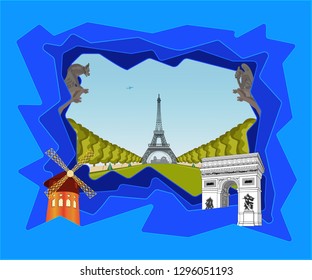 Square, Eiffel Tower, Triumphal Arch and a pair of chimeras