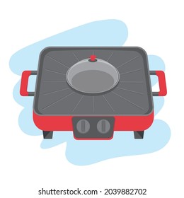 Square electric grill pan with pot. Grilling and Boiling on it.  Cooking equipment in the kitchen. Multifunctional appliance. Isolated on background.