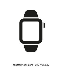 Espectro inteligente electrónico cuadrado con pictograma de glifo de pantalla. Icono de la silueta de Smartwatch. Ver con símbolo de tecnología inalámbrica. Dispositivo de reloj de pulsera. Ilustración de vectores aislados.