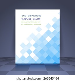 Square Elements Business Concept Minimalist Plygonal Flyer, Brochure Design. Corporate Leaflet, Blue Cover Template