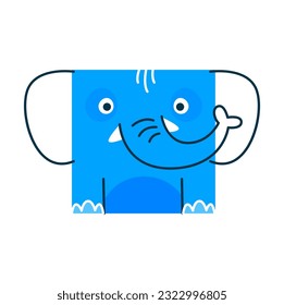 Square elephant animal maths cartoon character. Simple geometric shape with funny face, basic mathematics figure cute personage