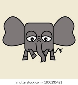 Plana de dibujos animados divertidos para elefantes cuadrados