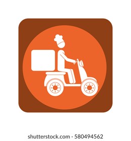 square emblem with delivery man in scooter