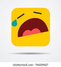 Square emoicon depressed and crying in a flat design