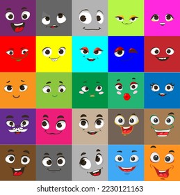 Square emoji vector icon. Emoticon cartoon face smile. Funny character set. Cute geometric illustration. Facial avatar with happy emotion