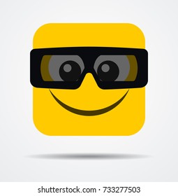 Square emoticon with 3d glasses in a flat design