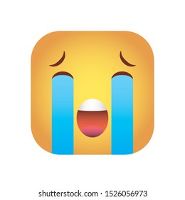 square emoticon crying face character icon vector illustration design