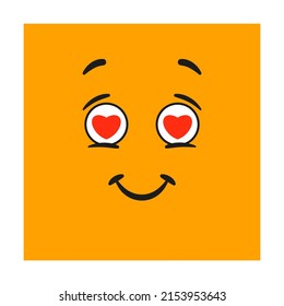 square Emoticon with enamored, Cute mood and emotion. Cartoon Vector illustration of cute character for avatars