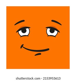 square Emoticon with light, ironic smile mood and emotion. Cartoon Vector illustration of cute character for avatars