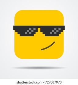 Square emoticon like a boss in a flat design