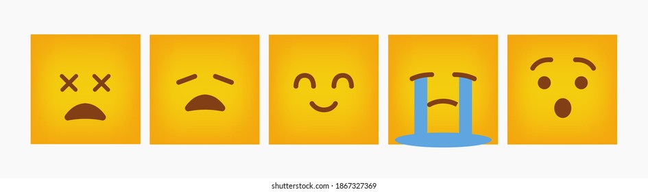 Square Emoticon Reaction Design Set - Vector