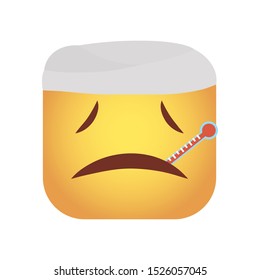 square emoticon sick with thermometer face character icon vector illustration design