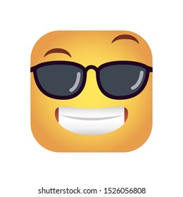 square emoticon with sunglasses face character icon vector illustration design