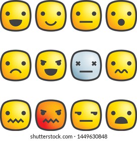 Square Emoticon Vectors Stroke Emoji collection